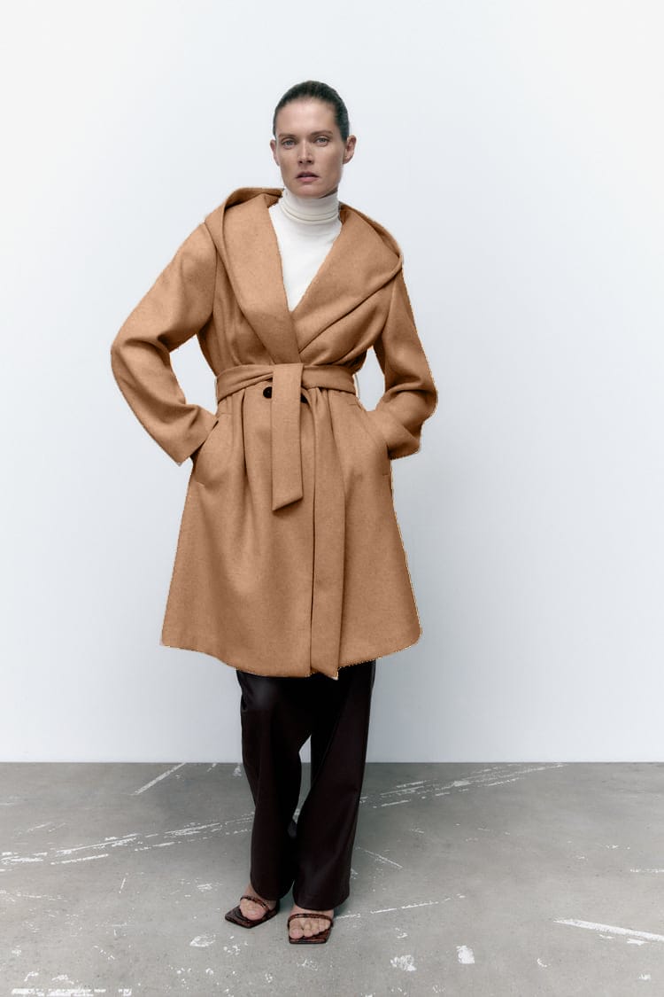 Tie belted woman coat