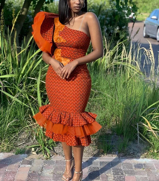 one arm african print dress