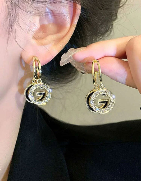 Rhinestone Decor Round Drop Earrings
