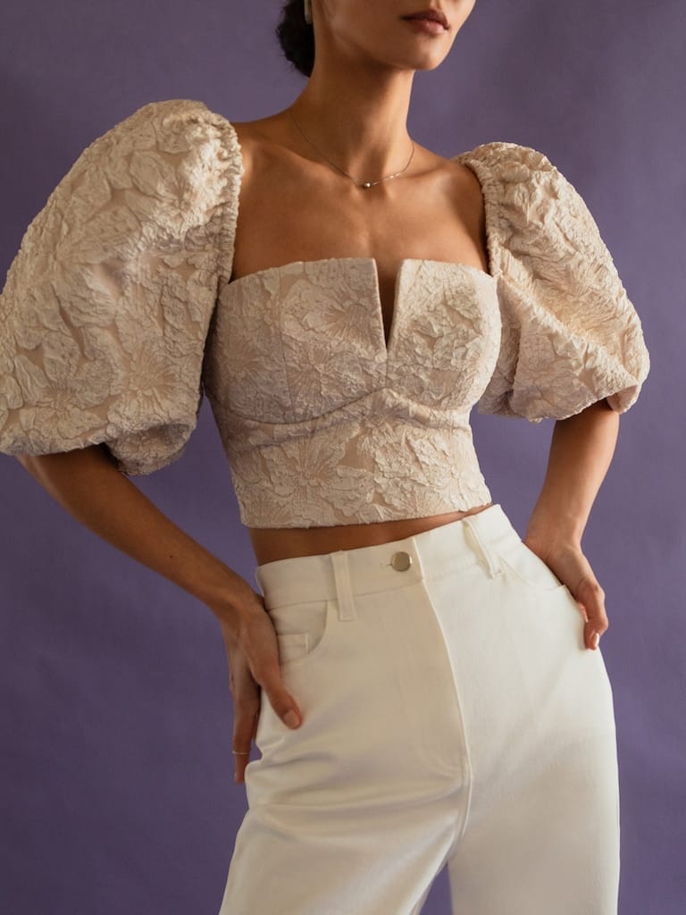 Balloon sleeves off shoulder crop top