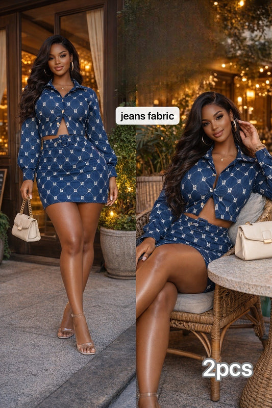 two piece denim stylish set
