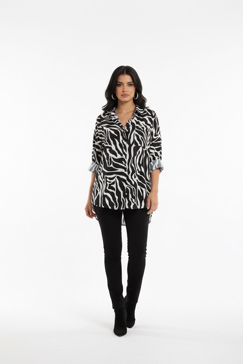 zebra button down relaxed shirt