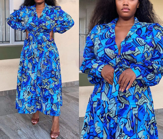 Blue Printed shirt dress