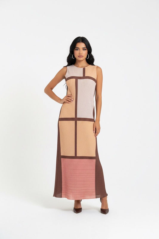 fine pleat short sleeves dress