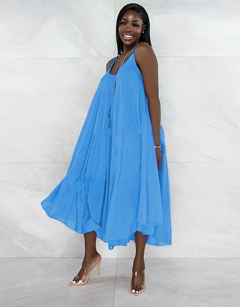 Adjustable strap chiffon dress