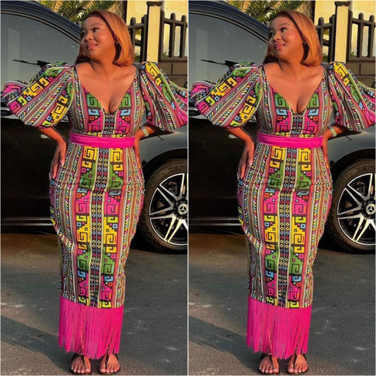 puff shoulders african print dress