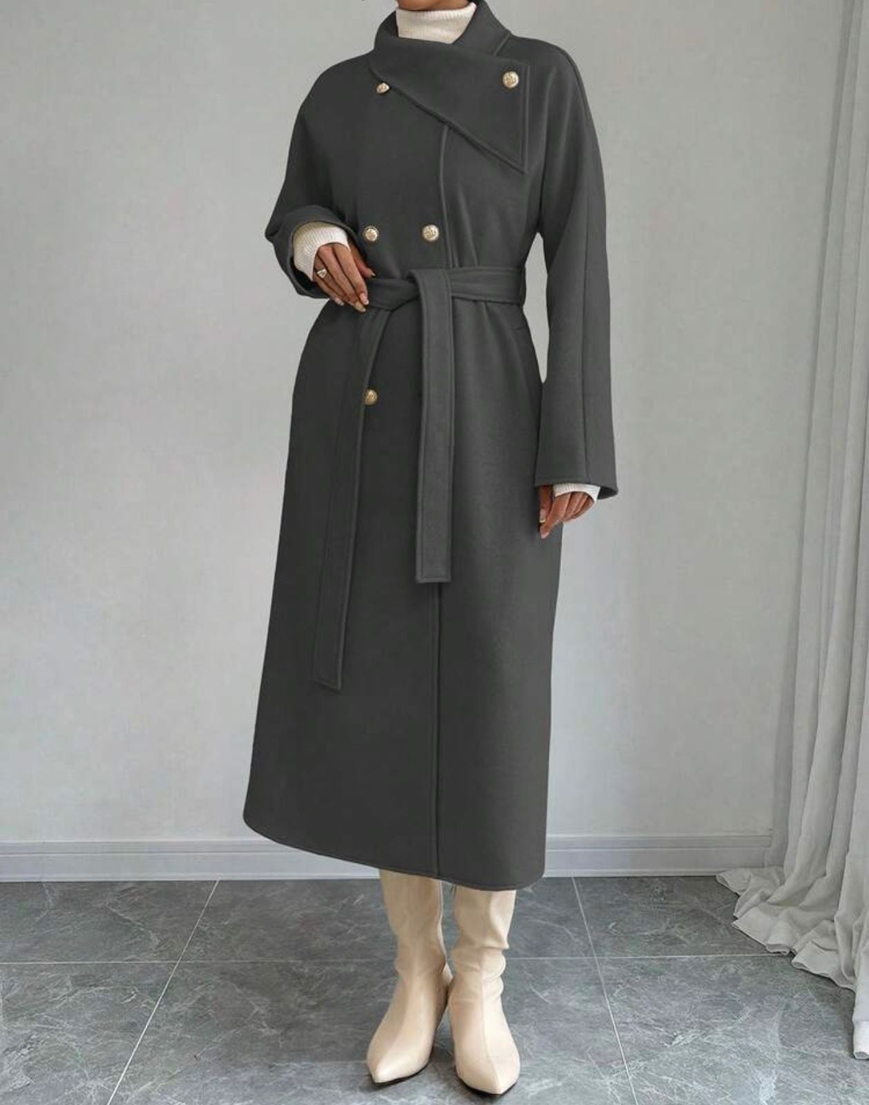 long trench coat with buttons