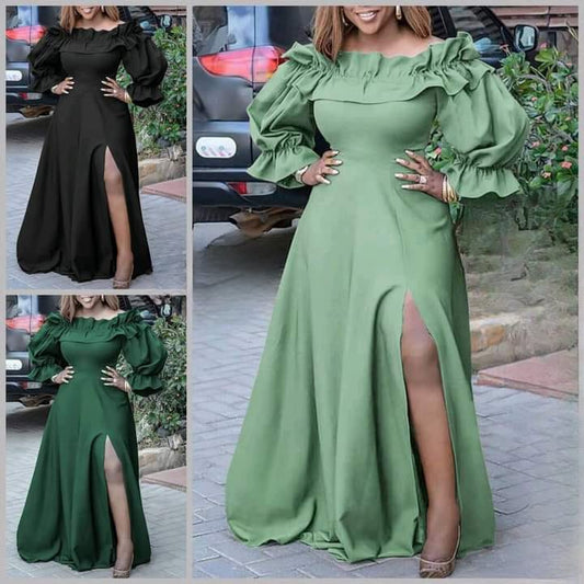 off shoulder slit dress