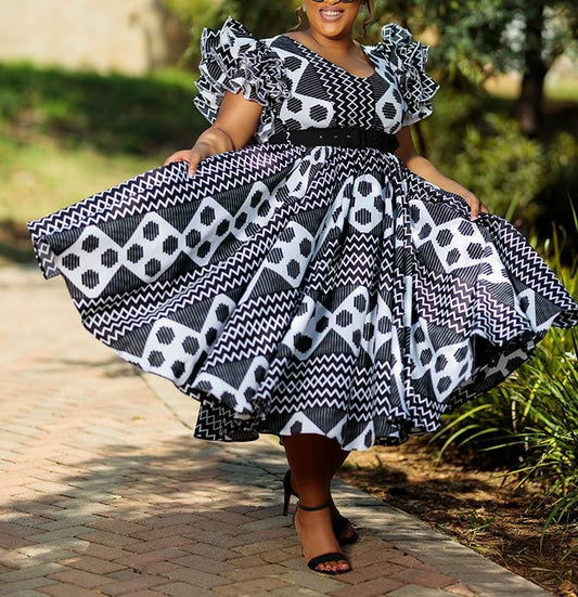 Elegant African Short Sleeve Dress