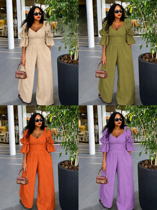 Flare shoulder style jumpsuit