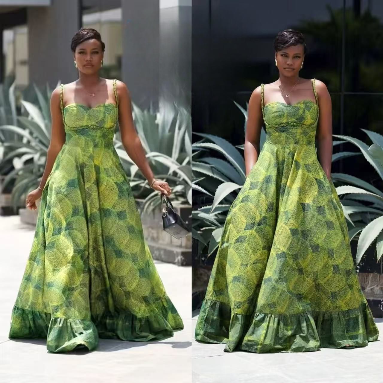green flare dress