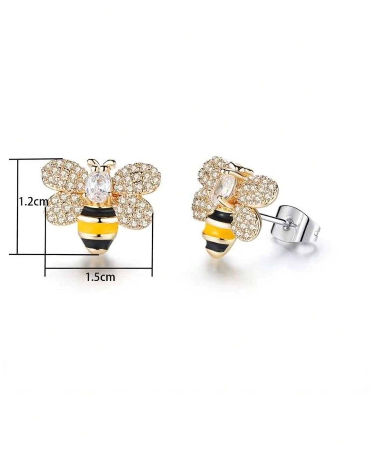 1pair Glamorous Stainless Steel Cubic Zirconia Bee Stud Earrings For Women For Party