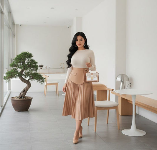 Beige pleated skirt