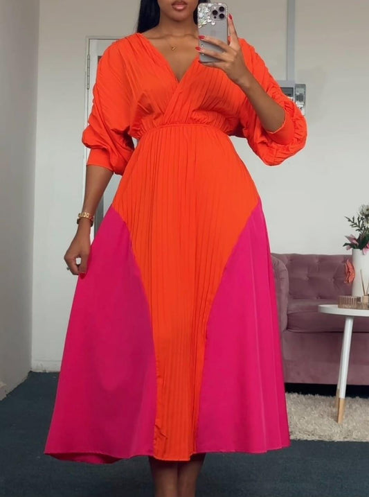 pink & orange toned maxi dress