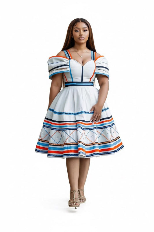 Striped white midi dress