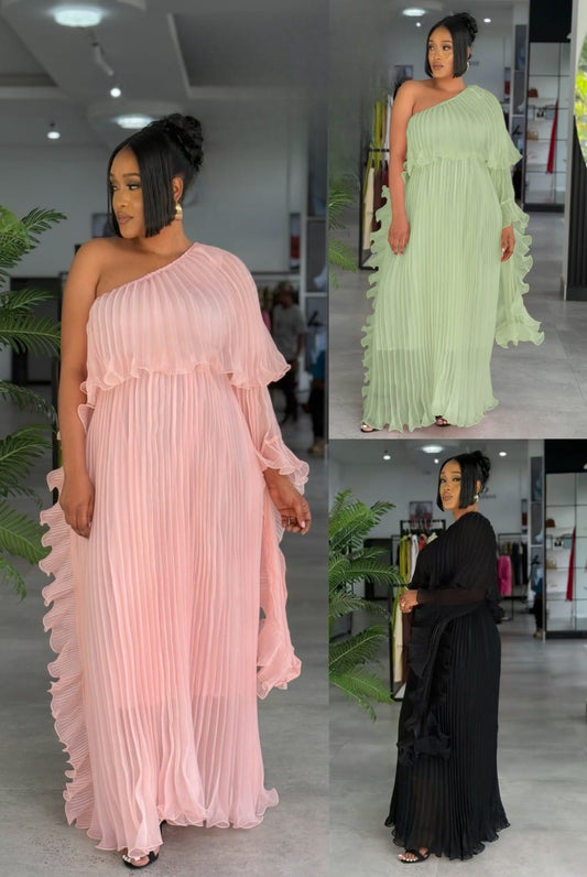 one arm flowy pleated dress