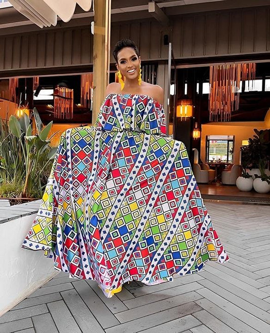 Off shoulder Diamond rainbow nation dress