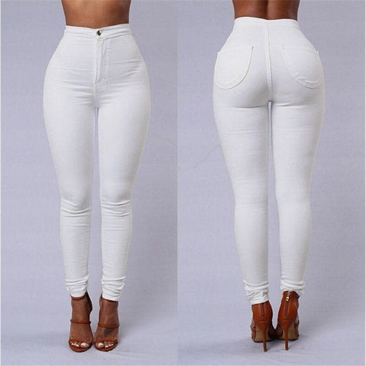 White high waisted skinny jeans.