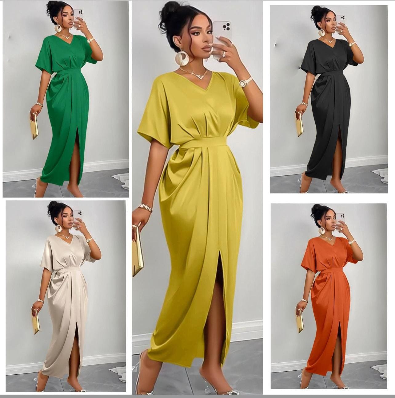 half sleeves slit front dress