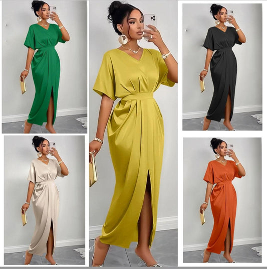half sleeves slit front dress