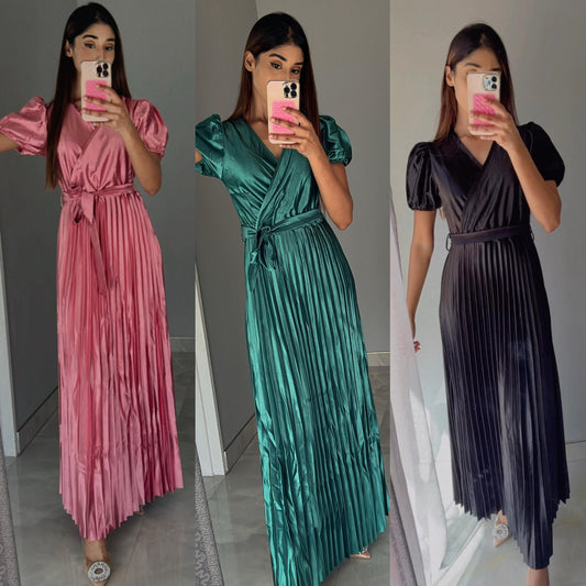 pleated silk dress