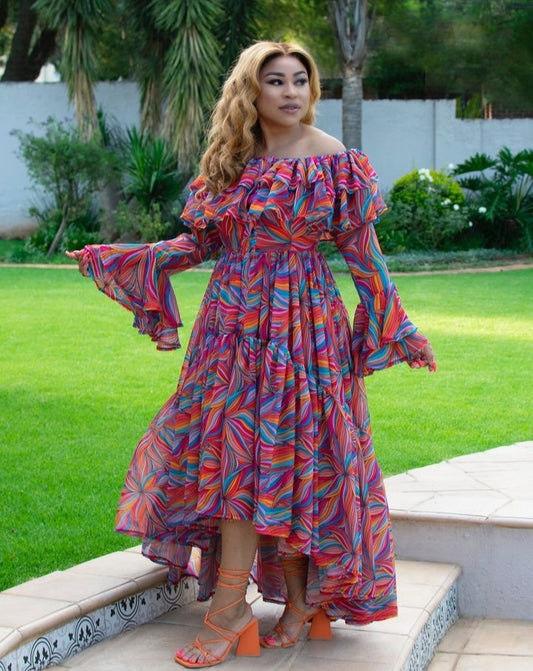 Colorful ruffle flowy dress