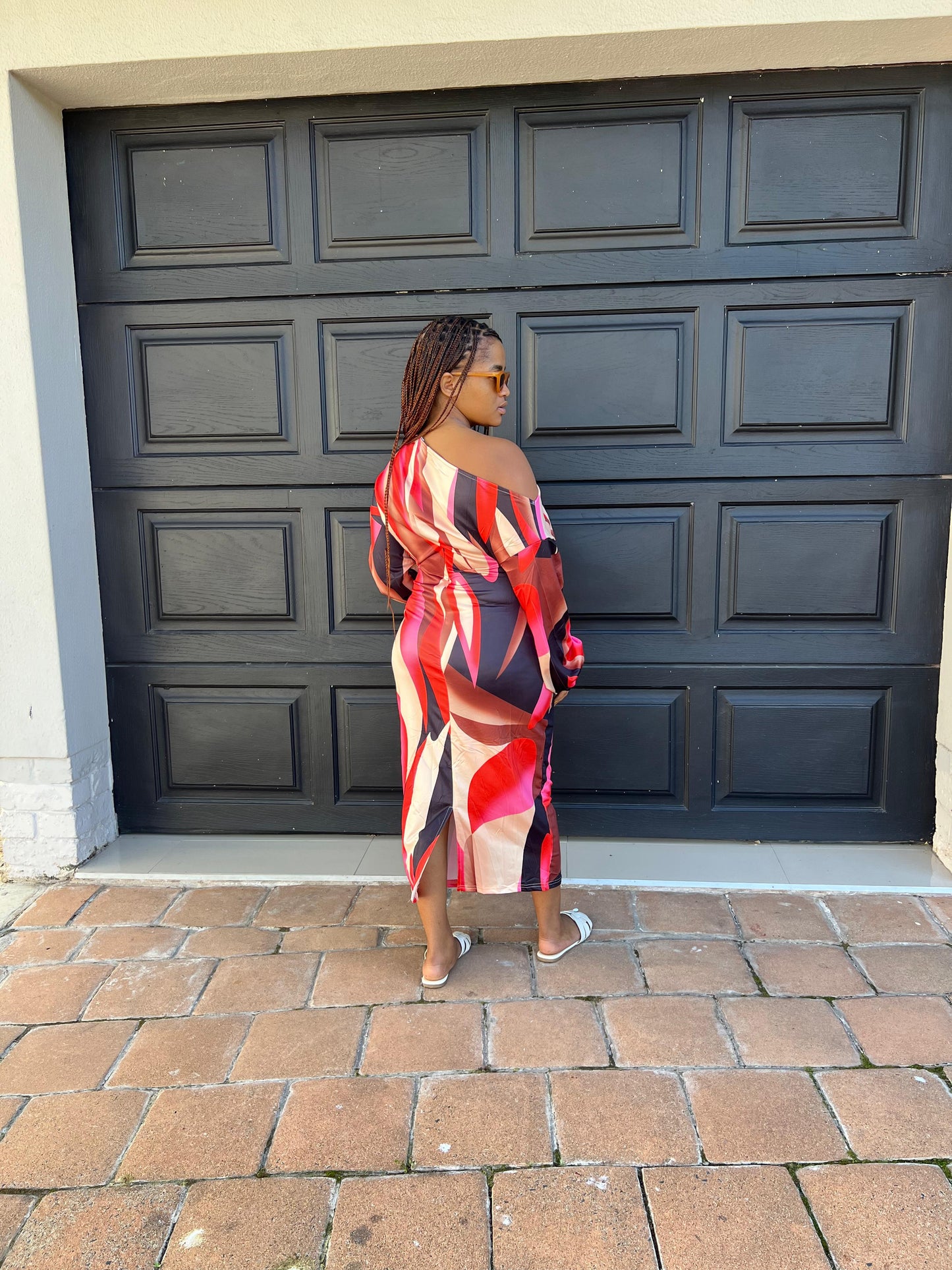 color blocking long sleeve dress