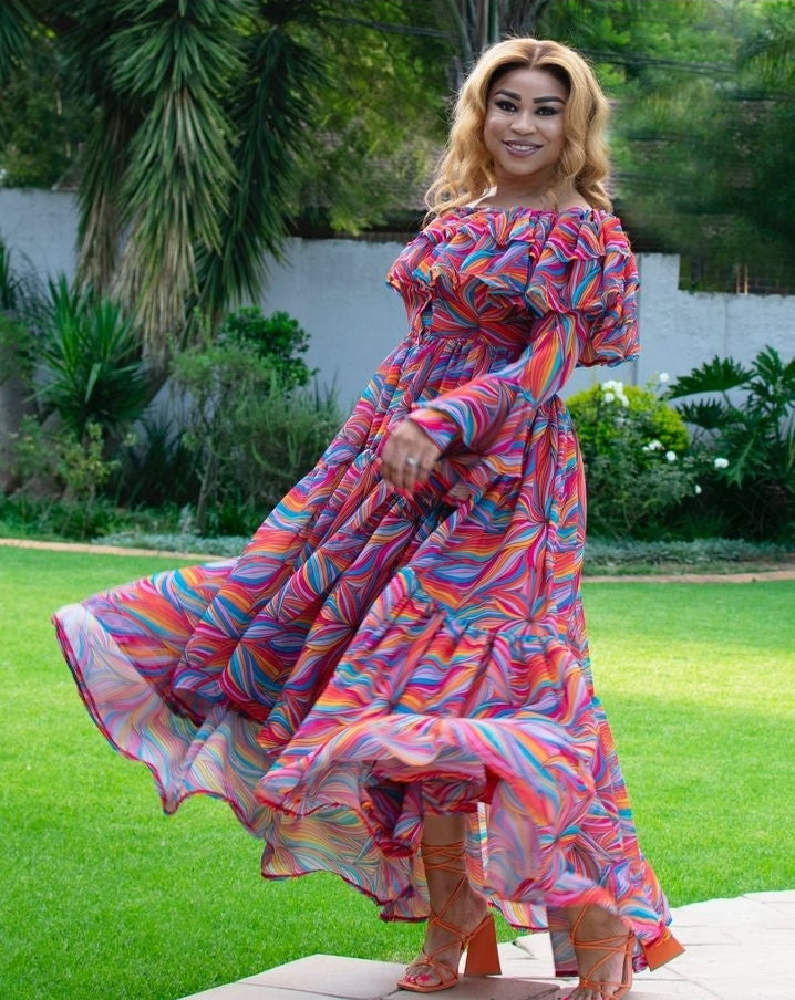 Colorful ruffle flowy dress