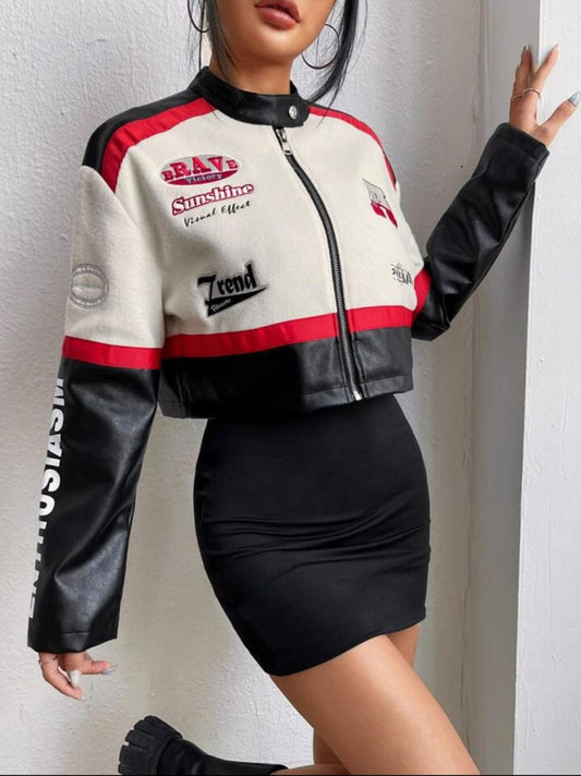 biker jacket wit fluff and leather