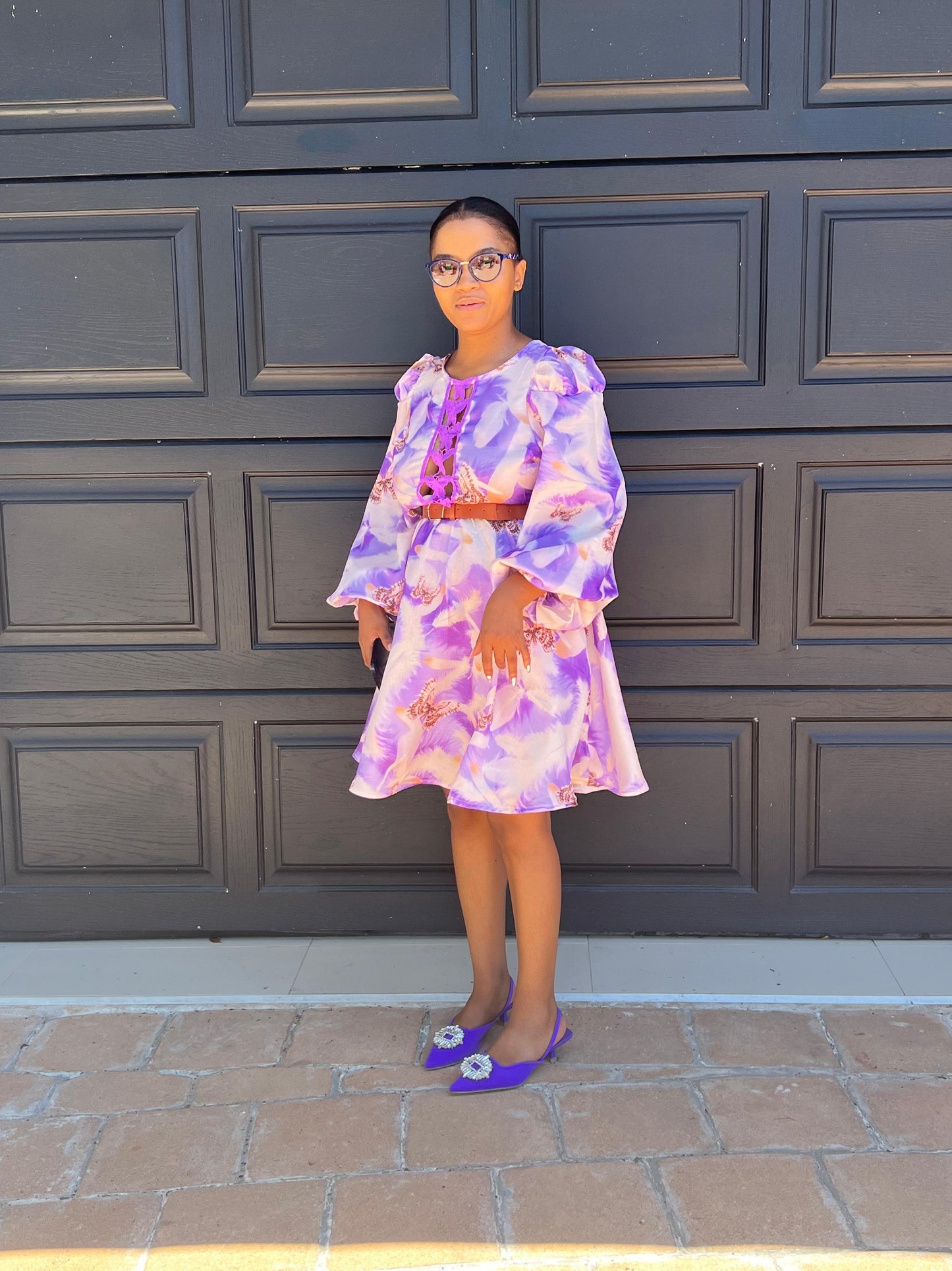 Purple midi beballoon sleeve dress