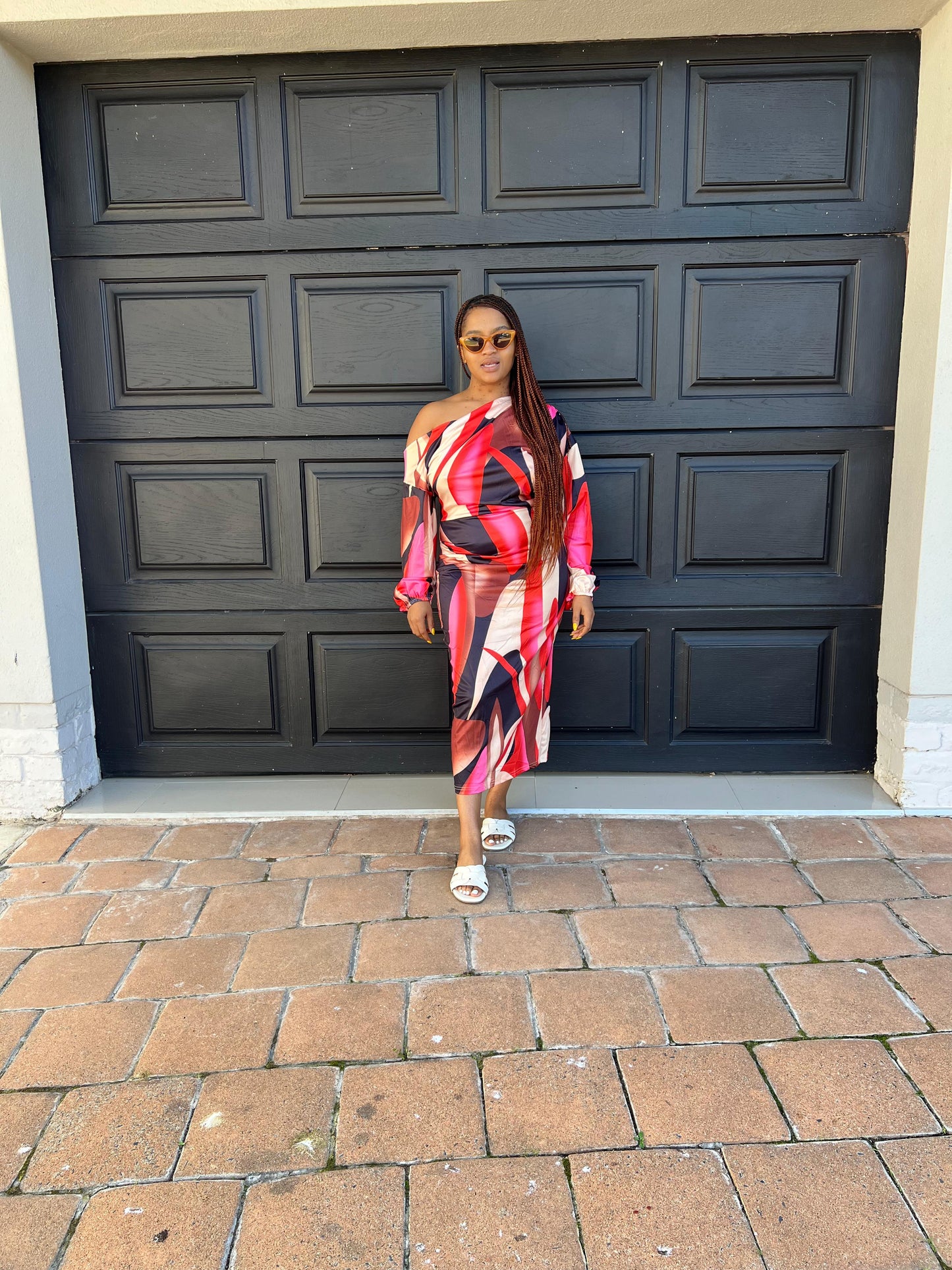 color blocking long sleeve dress