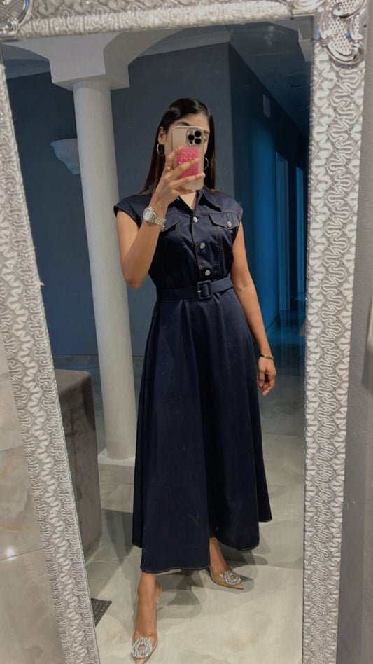 denim button dress with belt