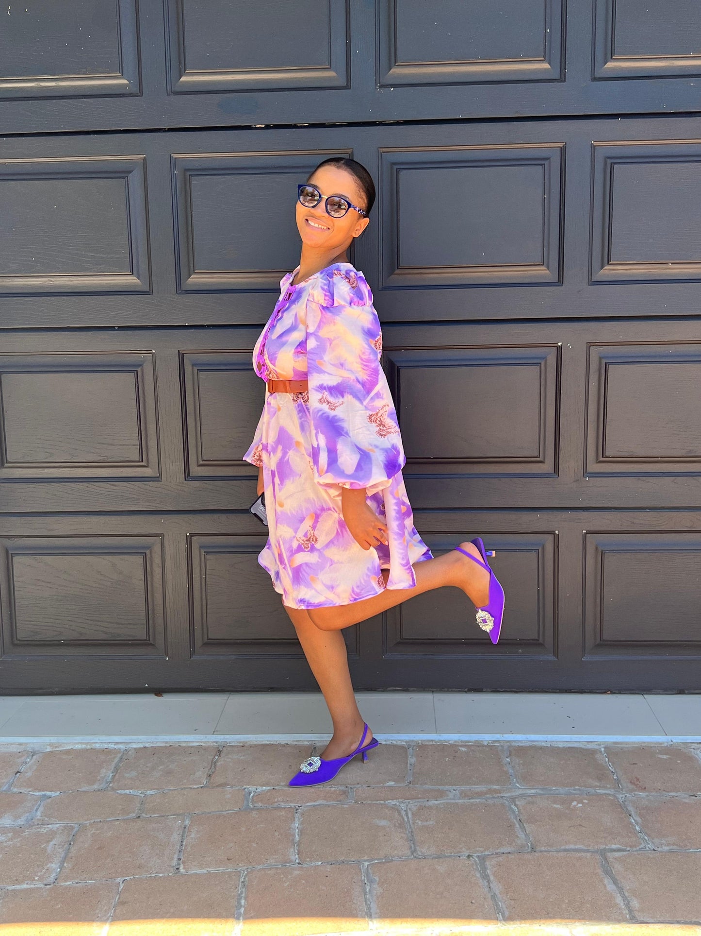 Purple midi beballoon sleeve dress