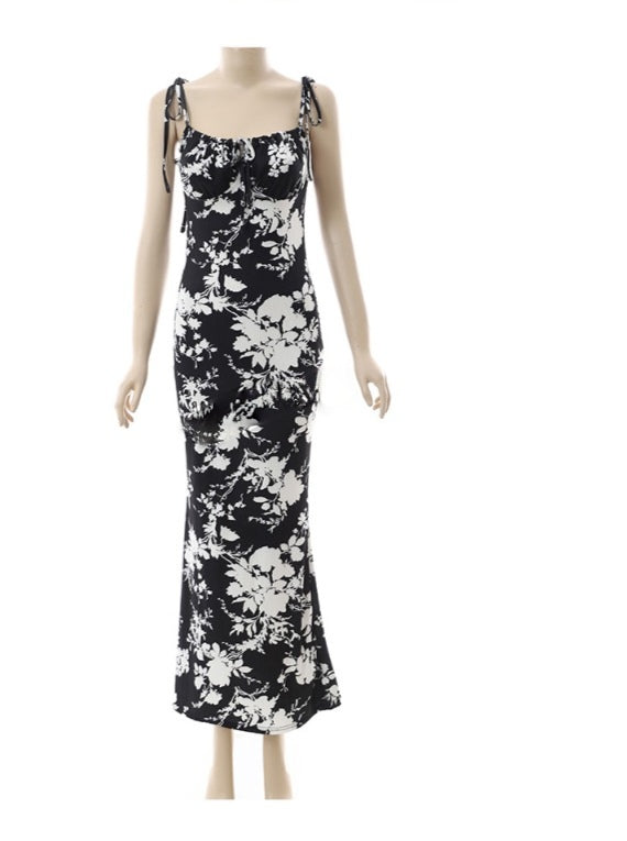 Black floral white bodycon