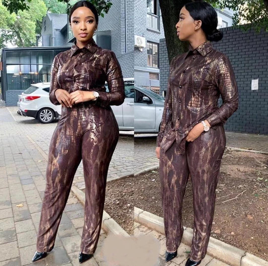 Snake print two piece set.