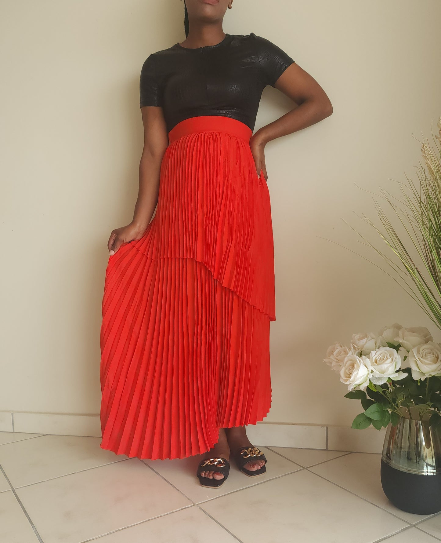 High low pleated skirt