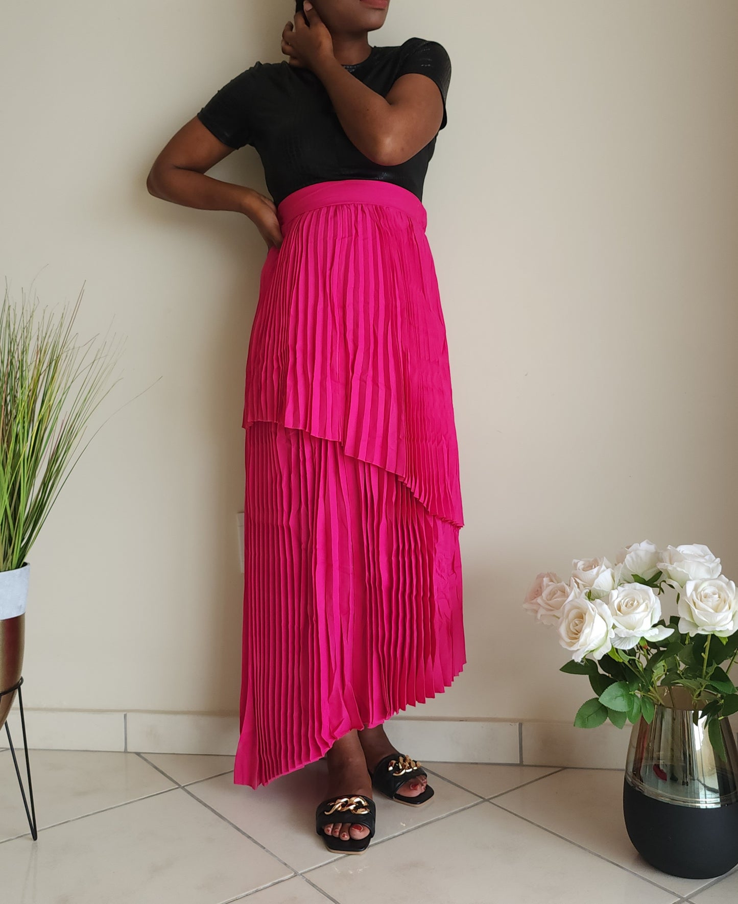 High low pleated skirt