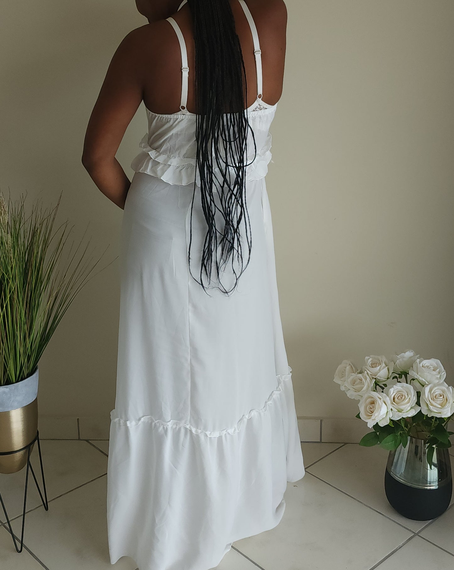 long flowy chiffon dress.