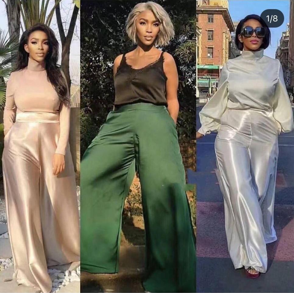 White wide satin pants