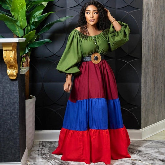 Off shoulder tiered dress.