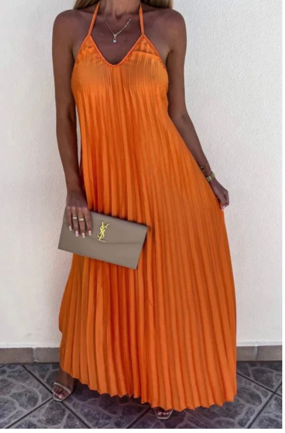 Fine pleated strap dress.