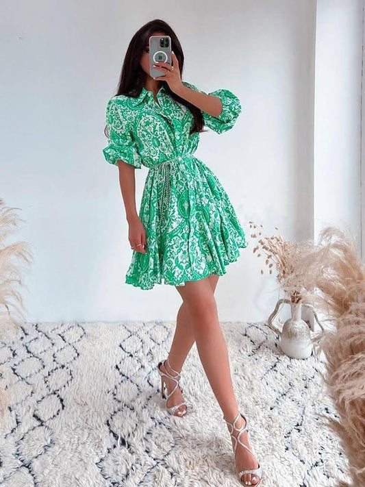 Paisley green midi dress.