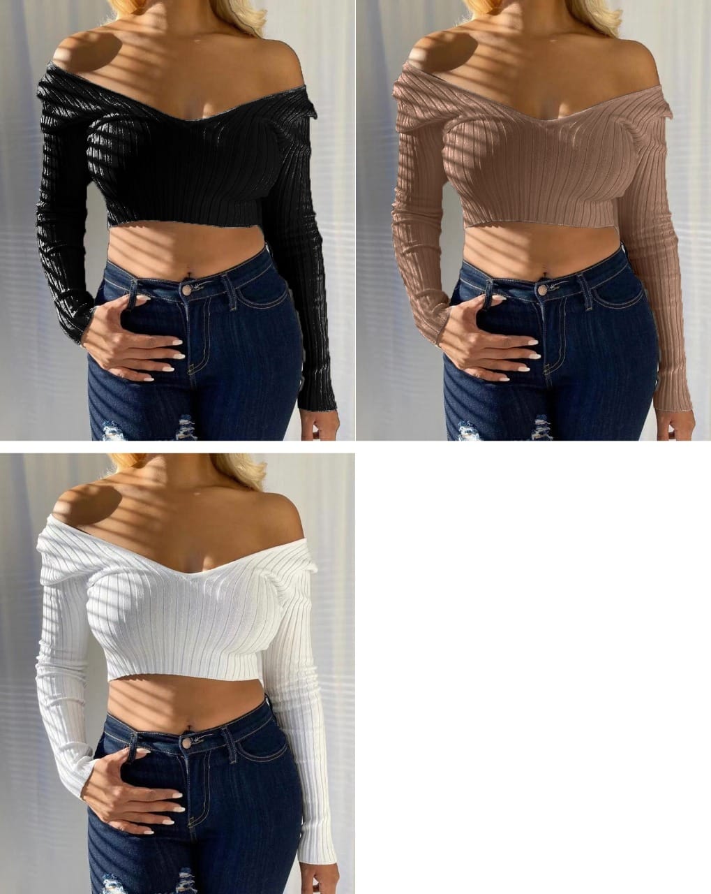 Long sleeves ribbed cropped top.