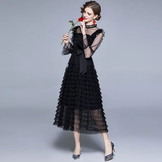 Gauze ruffle styled dress.
