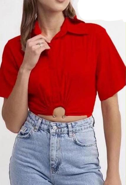 Cropped button down top