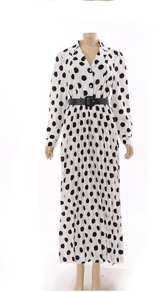 Polka pleated long sleeve dress