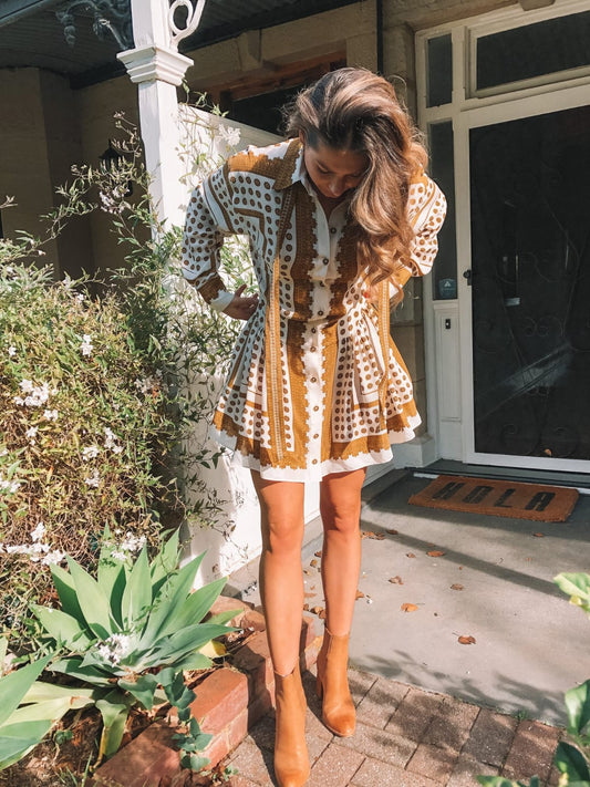 printed button down dress