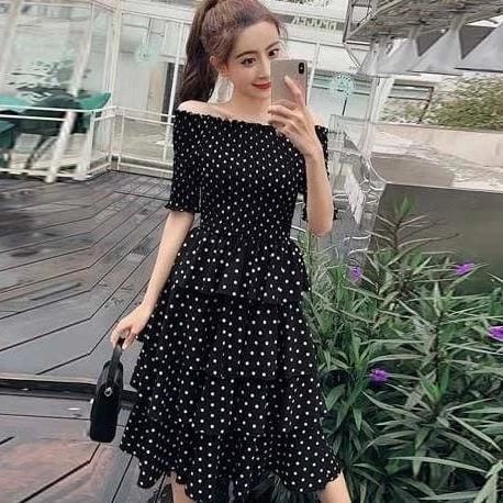 Black polka dot dress