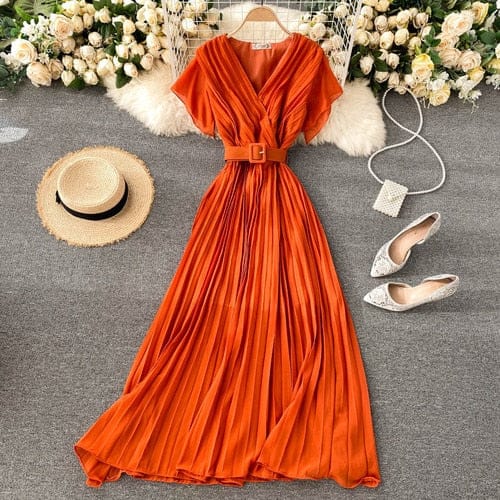 Pleated chiffon dress.