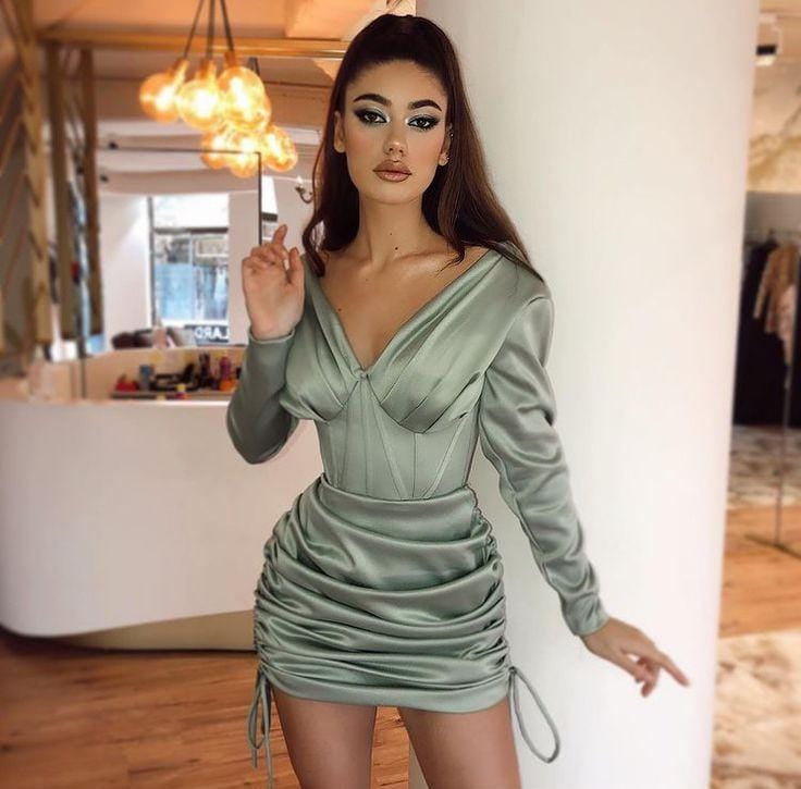 Rouched long sleeves dress